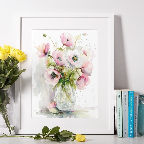 Watercolor Anemone Flowers Wall Art Illustration Print Poster Unframed - Picture 8 of 10